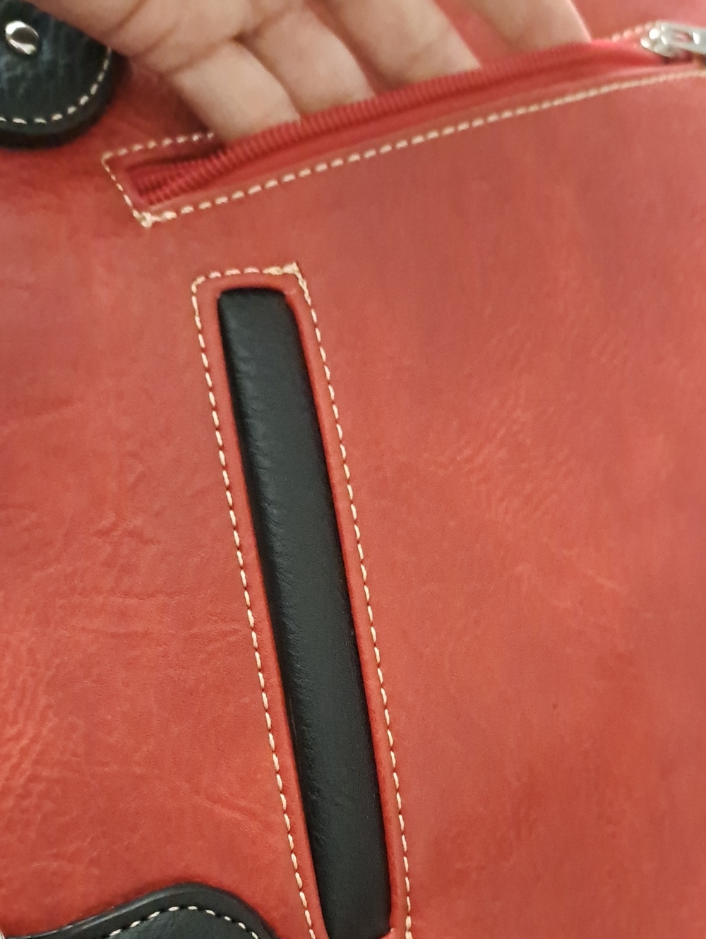 Red Embroidered Turquoise Accent Satchel Handbag - Picture 5 of 7
